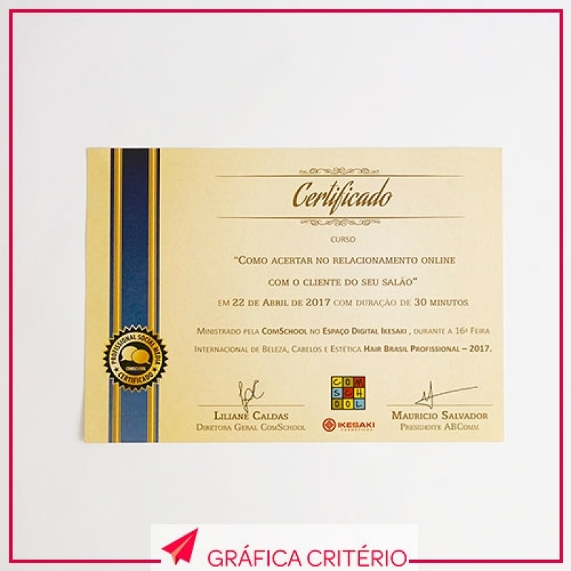 Impressão de Certificados Valor Glicério - Impressão de Certificados